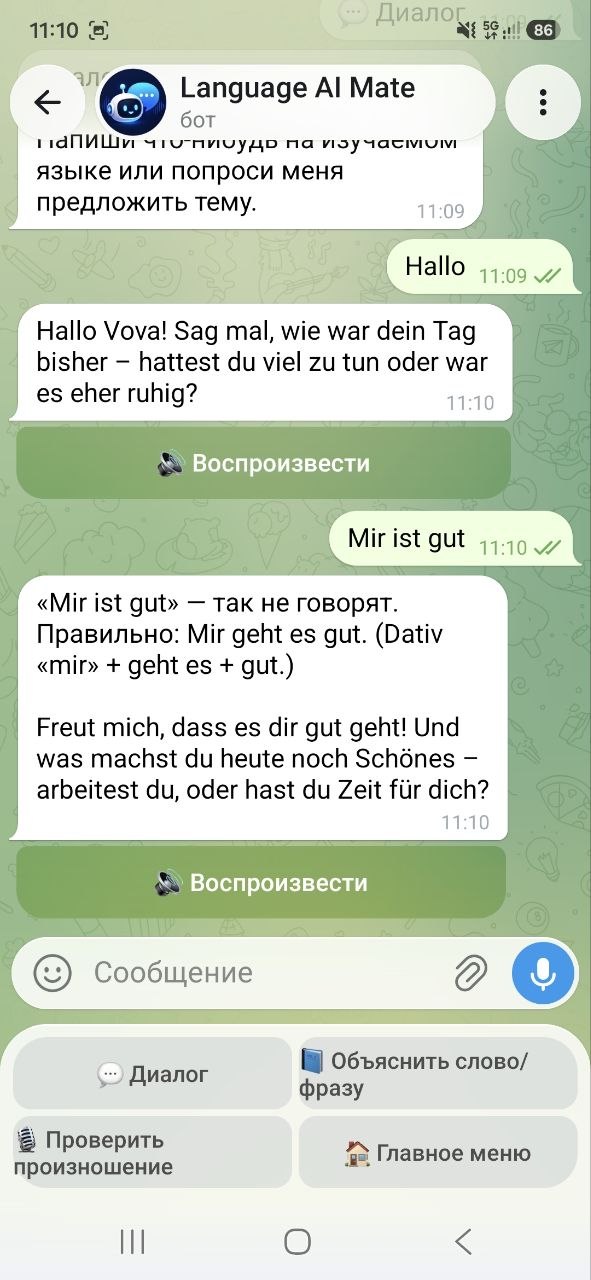 德语对话，俄语解释 · 句子纠正